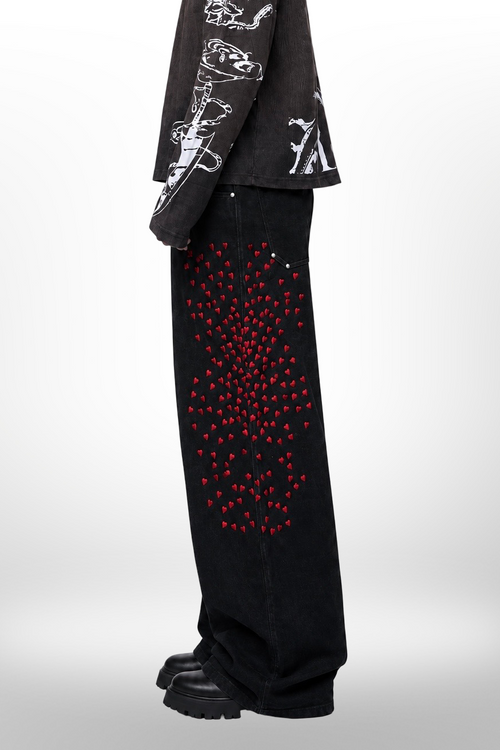 Yami hearts Japanese embroidered denim pant(Pre-booking)