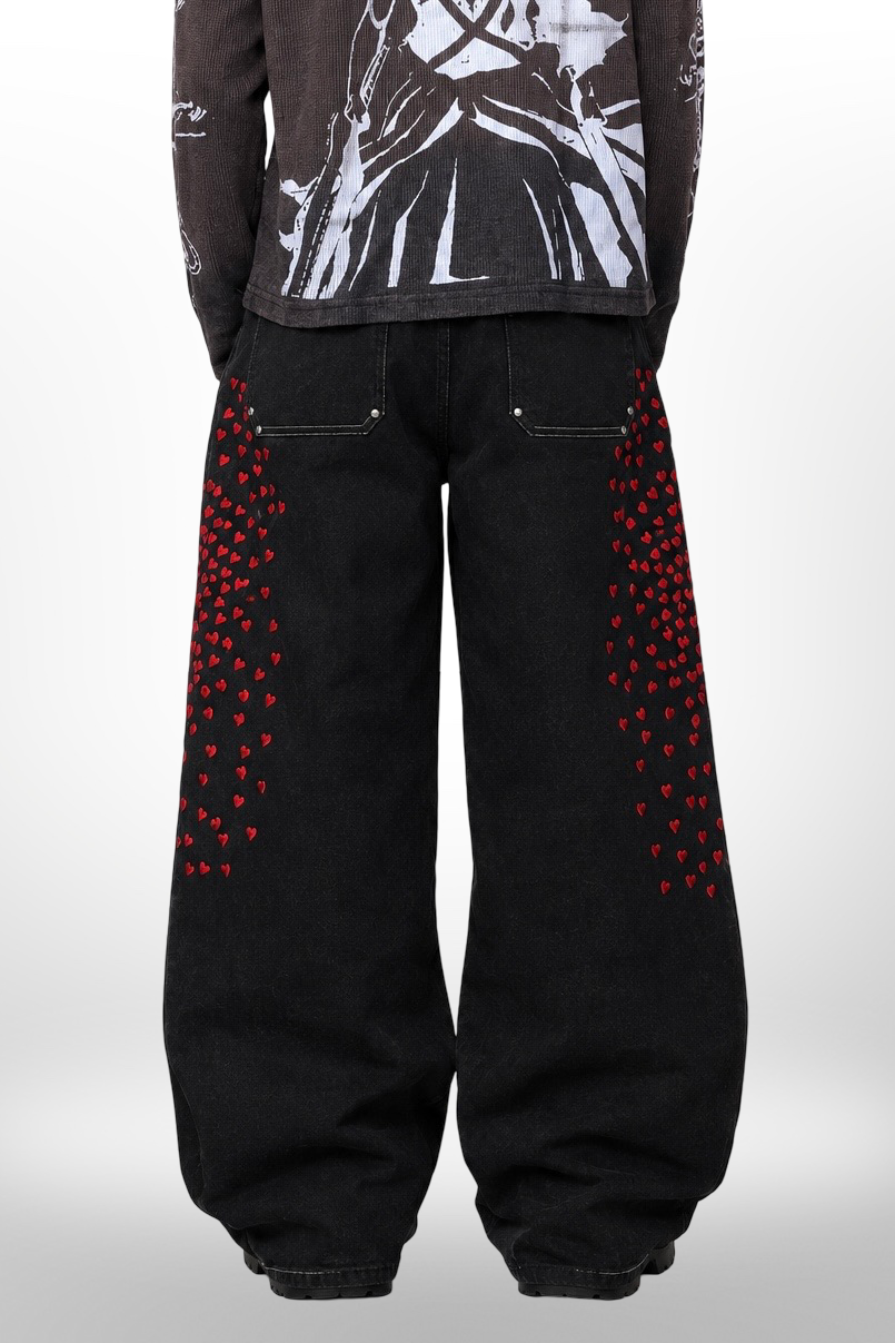 Yami hearts Japanese embroidered denim pant(Pre-booking)