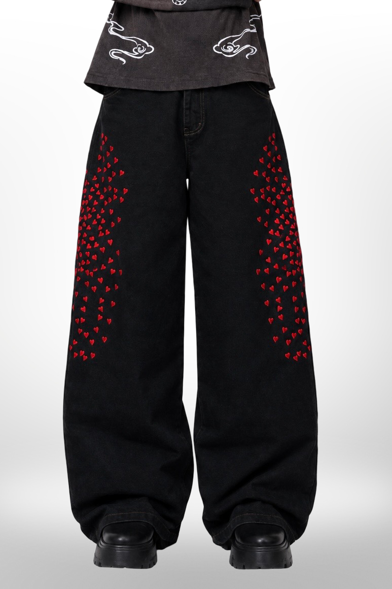 Yami hearts Japanese embroidered denim pant(Pre-booking)