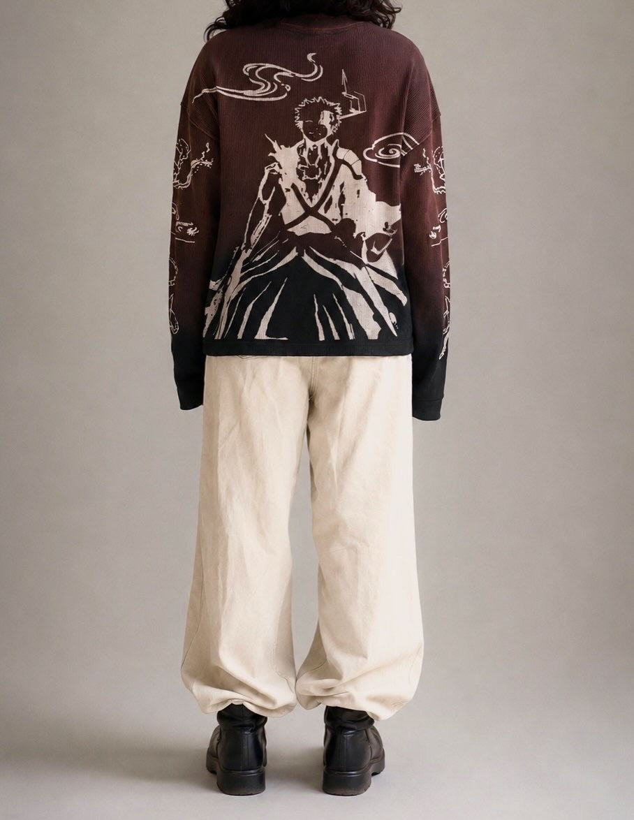 Zangetsu Ombre Acid Wash Long Sleeve waffle tee