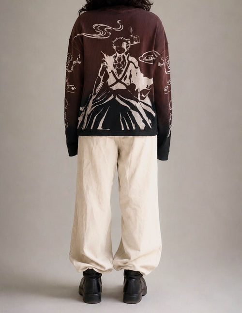 Zangetsu Ombre Acid Wash Long Sleeve waffle tee