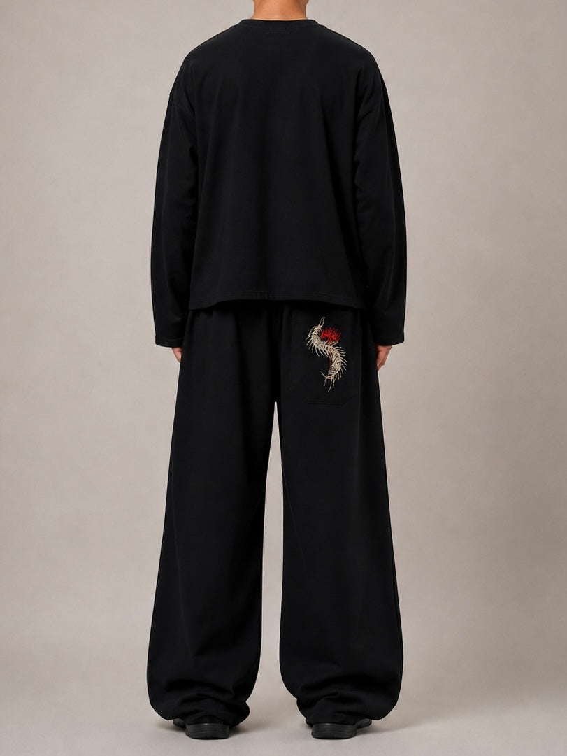 Red Spider Lily Embroidered Sweatpants