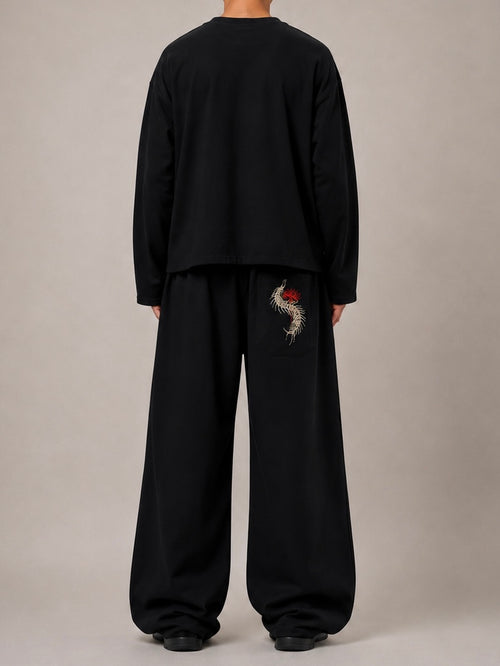 Red Spider Lily Embroidered Sweatpants