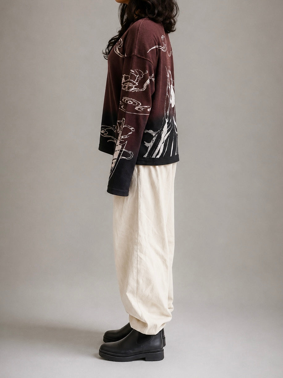 Zangetsu Ombre Acid Wash Long Sleeve waffle tee